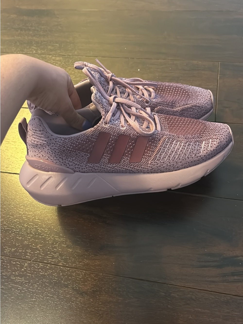 adidas Kids Pink Knit Sneaker with Signature Stripes